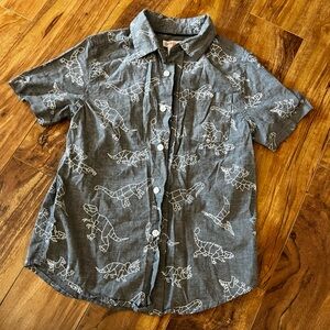 🦖 Gray Dinosaur Pattern Boys Button-Down
